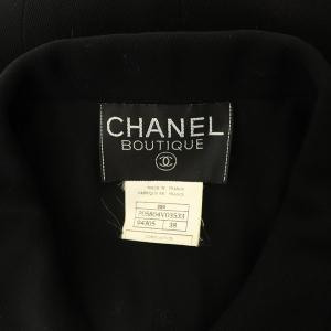 CHANEL 95A セットアップ 上下 ステンカラー パンツ ココマークボタン チュールトリム ウール 38