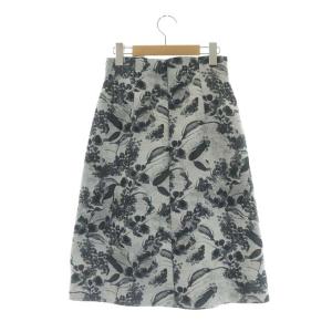 ANAYI ボタニカル ジャガード Aライン スカート タック ミディ丈 38 チャコールグレー