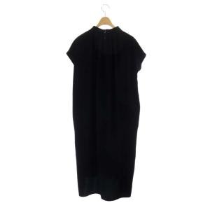 ENFOLD PEツイルストレッチ フレンチタックドレス 半袖 ロング 38 ブラック