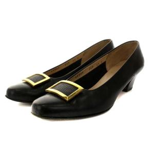 Salvatore Ferragamo パンプス アーモンドトゥ レザー 6.5 ブラック