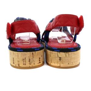 CHANEL コードサンダル ウエッジソール ココマーク ベルクロ キルティング ラムスキン 36C レッド