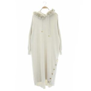 20AW ファーフードニットワンピース 長袖 ロング プルオーバー 36 ライトグレー