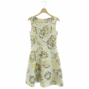 パステルフラワージャガードワンピース ノースリーブ ロング フレア 34 ベージュ