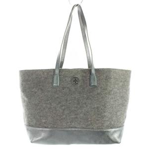 トートバッグ ハンドバッグ フェルト レザー 切替 ロゴ グレー シルバー色