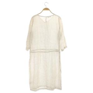 fog linen work リネン Vネックワンピース ロング 七分袖 キナリ エクリュ ホワイト