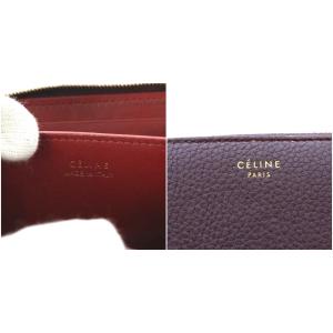 CELINE フィービー コンパクト ジップドウォレット コインケース ラウンドファスナー レザー ダークパープル
