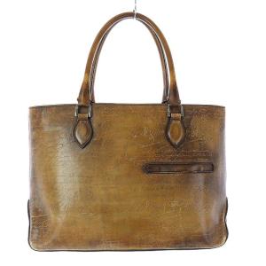 Berluti トゥジュール カリグラフィ レザートートバッグ 総柄 ヴェネチアレザー ブラウン