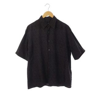 ズッカ柄シルク半袖シャツ 39 紺 茶