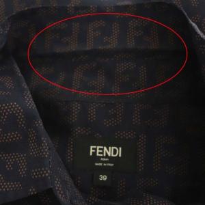 FENDI ズッカ柄シルク半袖シャツ 39 紺 茶