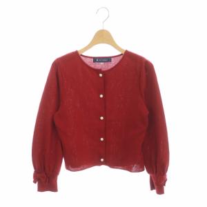 カーディガン ニット 袖リボン 長袖 38 レッド