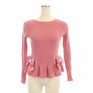 リボンフレアニット セーター プルオーバー 長袖 38 ピンク