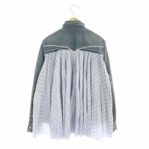 sacai デニムストライプドッキングプリーツシャツ カットオフ 2 ブルー