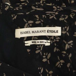 ISABEL MARANT ETOILE リボンタイ付リーフ総柄ワンピース ひざ丈 長袖 38 ブラック ベージュ