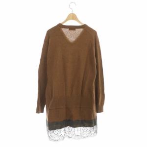UNDERCOVER レースニットワンピース ミニ Vネック 長袖 2 茶 グレー ブラウン