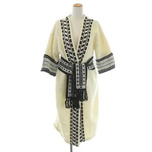 ベルト付きニットガウン カーディガン ロング 七分袖 モヘヤ混 アルパカ混 1 オフホワイト 黒 ブラック