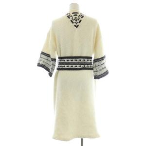 Mame Kurogouchi ベルト付きニットガウン カーディガン ロング 七分袖 モヘヤ混 アルパカ混 1 オフホワイト 黒 ブラック