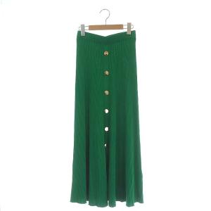 フレアリブニットスカート ロング マキシ丈 36 グリーン