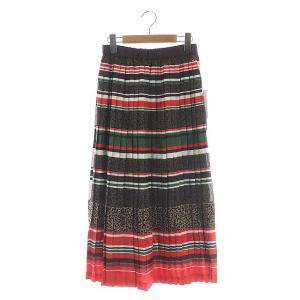 オパールプリーツスカート レオパード ボーダー 36 ダークブラウン