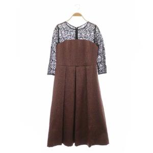 20SS ラメジャガードワンピース レース 切替 38 ブラウン