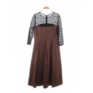 GRACE CONTINENTAL 20SS ラメジャガードワンピース レース 切替 38 ブラウン