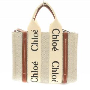 Chloe WOODY SMALL TOTE トートバッグ 2WAY キャンバス レザー オフホワイト