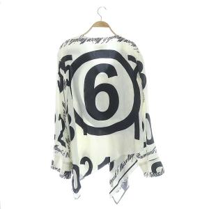MM6 Maison Margiela 20AW ロゴプリント スカーフデザインブラウス アシンメトリー 長袖 オフホワイト