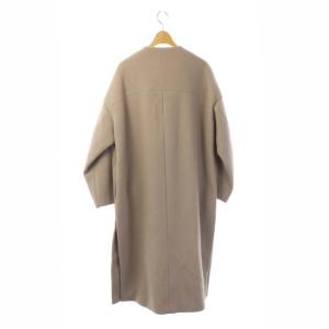 Deuxieme Classe Beaver Coat ノーカラーコート ロング ウール ピンクグレージュ