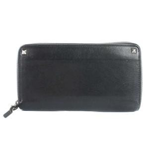 長財布 ラウンドファスナー レザー ロックスタッズ 黒 ブラック