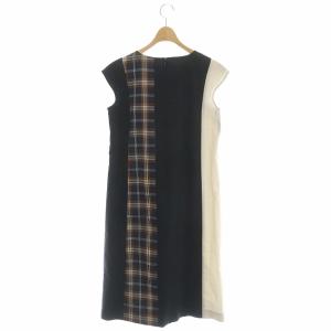 Leilian リネン混チェック切替ワンピース 11 ブラック
