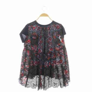 sacai 16年製 刺繍切り替えカットソー 2 ネイビー