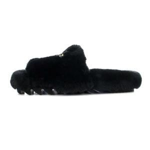 sacai 21SS ロゴ刺繍エコファーサンダル 38 ブラック