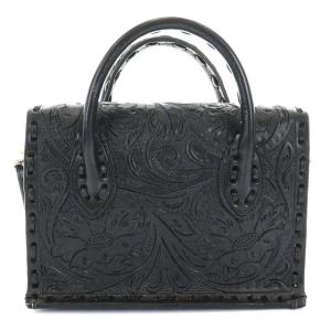 CARVING TRIBES 2WAY ハンドバッグ ショルダーバッグ 型押しレザー ブラック