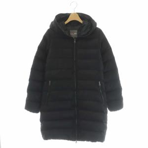 ACE ウールダウンコート アウター ロング フード ジップアップ 40 黒 ブラック