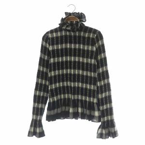 Martin Margiela 6 MM6 18AW ウール混フリルチェックニットカットソー M ブラック