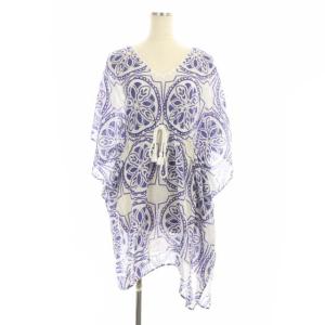 サラサプリントポンチョ チュニック オリエンタル柄 五分袖 インド製 36 ホワイト ブルー