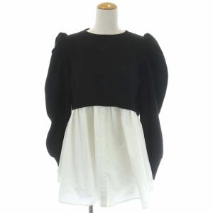 21AW バックリボンレイヤードニットプルオーバーシャツ 38 ブラック