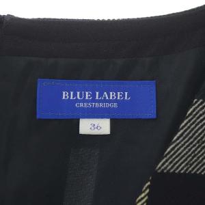 BLUE LABEL CRESTBRIDGE ベルト付チェック柄ノースリーブワンピース Vネック ひざ丈 フレア 36 グレーブラック グリーン