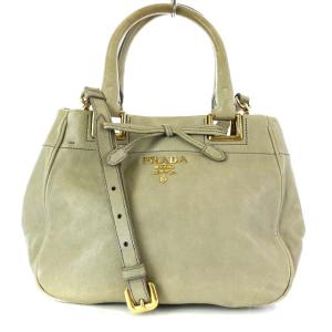 ハンドバッグ 2WAY リボン レザー ライトカーキ