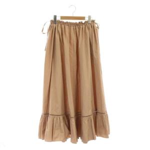 ウェストギャザーリボンフレアスカート ロング ドロスト 36 ミルクティーベージュ