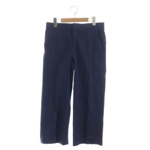 リネン混 クロップドパンツ ストレート ストレッチ 36 ネイビー