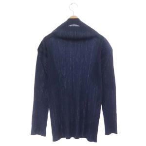 ISSEY MIYAKE プリーツハイネックブラウス M ネイビー