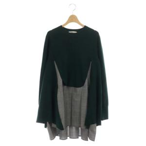 21AW プリーツPULLOVER ニット チュニック丈 グレンチェック 38 グレー グリーン