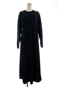 22SS VENTO ニットダブルサテンコンビDRESS ワンピース 38 ブラック ネイビー