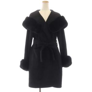 GRACE CONTINENTAL 21AW リバーガウンフードコート フェイクファー リボンベルト付き 36 ブラック