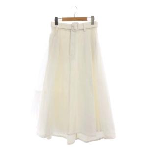 20SS チュール付きデニムスカート ロング ベルト付き フレア 36 ホワイト