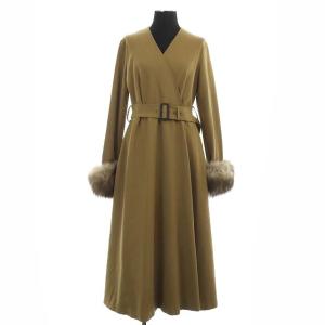 カシュクール2wayコート ノーカラー フォックスファー ベルト付き 36 キャメル