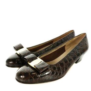 BOUTIQUE パンプス レザー チャンキーヒール ヴァラ 型押し 5.5C ブラウン