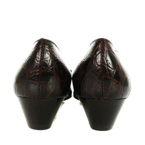 Salvatore Ferragamo BOUTIQUE パンプス レザー チャンキーヒール ヴァラ 型押し 5.5C ブラウン