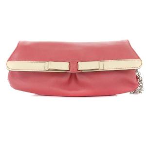 ミニポーチ マルチポーチ レザー リボン ピンク