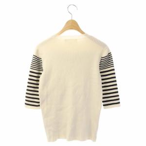 ENFOLD C/Nハイゲージリブ ランダムボーダーPO ニット カットソー 七分袖 38 ホワイト